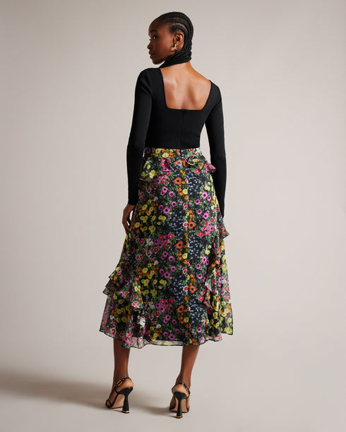 EMERELA-Dresses-Square Neck Fitted Knit Bodice Dress- Ted Baker Romania